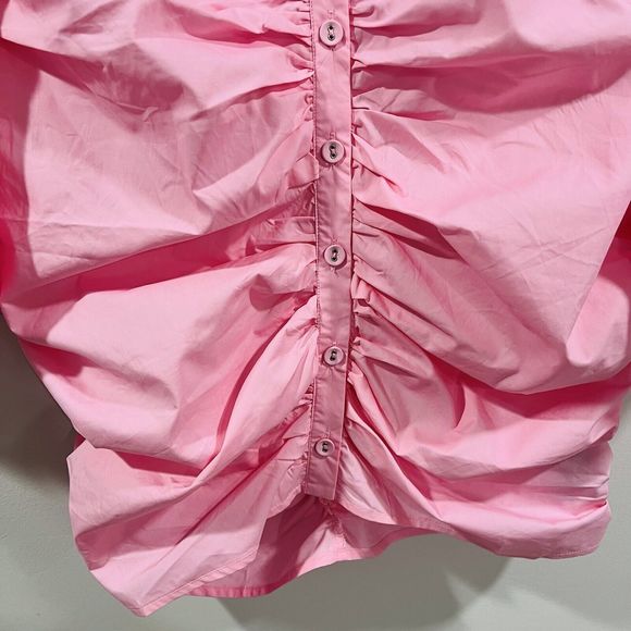 Walter Baker XS Ruched Janet Top Pink Button Cotton Poplin $158 W53468 Easter - Picture 7 of 14